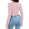 imageAvanova Womens Long Sleeve Square Neck Crop Top Twist Front Asymmetrical ShirtLight Pink
