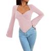imageAvanova Womens Long Sleeve Square Neck Crop Top Twist Front Asymmetrical ShirtLight Pink