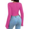 imageAvanova Womens Long Sleeve Square Neck Crop Top Twist Front Asymmetrical ShirtPink a