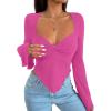 imageAvanova Womens Long Sleeve Square Neck Crop Top Twist Front Asymmetrical ShirtPink a