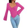 imageAvanova Womens Long Sleeve Square Neck Crop Top Twist Front Asymmetrical ShirtPink a