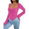 imageAvanova Womens Long Sleeve Square Neck Crop Top Twist Front Asymmetrical ShirtPink a