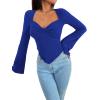 imageAvanova Womens Long Sleeve Square Neck Crop Top Twist Front Asymmetrical ShirtRoyal Blue