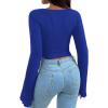 imageAvanova Womens Long Sleeve Square Neck Crop Top Twist Front Asymmetrical ShirtRoyal Blue