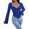 imageAvanova Womens Long Sleeve Square Neck Crop Top Twist Front Asymmetrical ShirtRoyal Blue