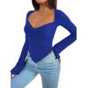 imageAvanova Womens Long Sleeve Square Neck Crop Top Twist Front Asymmetrical ShirtRoyal Blue
