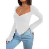 imageAvanova Womens Long Sleeve Square Neck Crop Top Twist Front Asymmetrical ShirtWhite