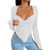 imageAvanova Womens Long Sleeve Square Neck Crop Top Twist Front Asymmetrical ShirtWhite