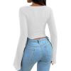 imageAvanova Womens Long Sleeve Square Neck Crop Top Twist Front Asymmetrical ShirtWhite