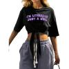 imageAvanova Women Graphic Tee Tie Front Short Sleeve Crop Top Oversized T ShirtBlack