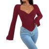 imageAvanova Womens Long Sleeve Square Neck Crop Top Twist Front Asymmetrical ShirtBurgundy a