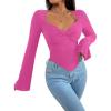 imageAvanova Womens Long Sleeve Square Neck Crop Top Twist Front Asymmetrical ShirtPink a
