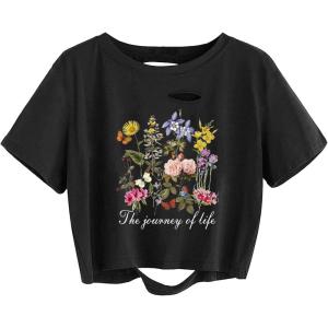 imageAvanova Women Distressed Loose Crop Top Oversized Short Sleeve Ripped Tee ShirtBlack Lx02