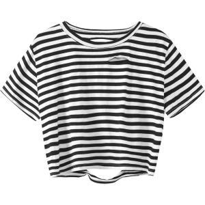 imageAvanova Women Distressed Loose Crop Top Oversized Short Sleeve Ripped Tee ShirtBlack Striped
