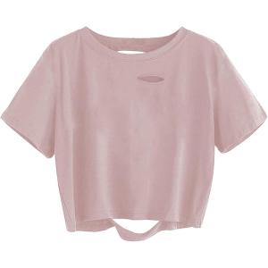 imageAvanova Women Distressed Loose Crop Top Oversized Short Sleeve Ripped Tee ShirtPink