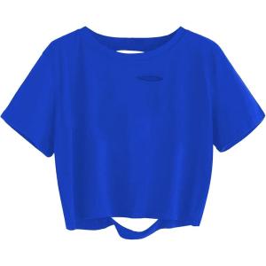 imageAvanova Women Distressed Loose Crop Top Oversized Short Sleeve Ripped Tee ShirtRoyal Blue