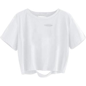 imageAvanova Women Distressed Loose Crop Top Oversized Short Sleeve Ripped Tee ShirtWhite