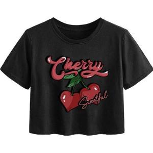 imageAvanova Women Graphic Oversized Ripped Boxy Tee Shirt Distressed Short Sleeve Crop TopBlack Cherry