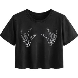 imageAvanova Women Graphic Oversized Ripped Boxy Tee Shirt Distressed Short Sleeve Crop TopBlack D