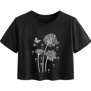 imageAvanova Women Graphic Oversized Ripped Boxy Tee Shirt Distressed Short Sleeve Crop TopBlack Dandelion