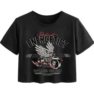 imageAvanova Women Graphic Oversized Ripped Boxy Tee Shirt Distressed Short Sleeve Crop TopBlack Energe