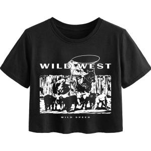 imageAvanova Women Graphic Oversized Ripped Boxy Tee Shirt Distressed Short Sleeve Crop TopBlack G
