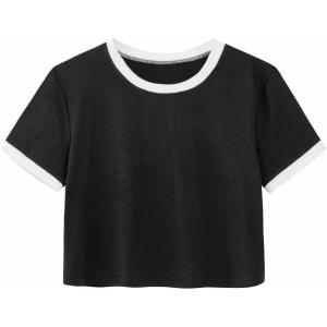imageAvanova Women Graphic Oversized Ripped Boxy Tee Shirt Distressed Short Sleeve Crop TopBlack Ringer