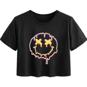imageAvanova Women Graphic Oversized Ripped Boxy Tee Shirt Distressed Short Sleeve Crop TopBlack Yf