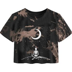 imageAvanova Women Graphic Oversized Ripped Boxy Tee Shirt Distressed Short Sleeve Crop TopBrown Moon