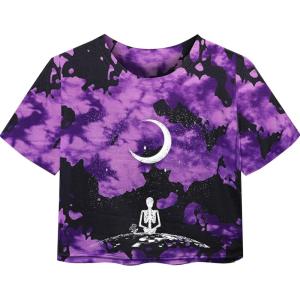 imageAvanova Women Graphic Oversized Ripped Boxy Tee Shirt Distressed Short Sleeve Crop TopTie Dye Purple