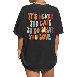 imageAvanova Women Graphic Oversized TShirt Short Sleeve Letter Print Loose Tee TopBlack