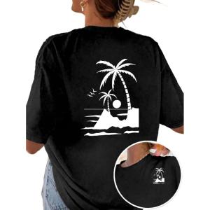 imageAvanova Women Graphic Oversized TShirt Short Sleeve Letter Print Loose Tee TopBlack Beach
