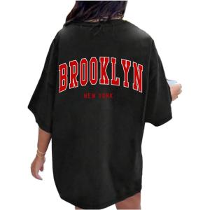 imageAvanova Women Graphic Oversized TShirt Short Sleeve Letter Print Loose Tee TopBlack Brooklyn