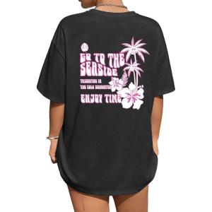 imageAvanova Women Graphic Oversized TShirt Short Sleeve Letter Print Loose Tee TopBlack Pink