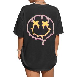 imageAvanova Women Graphic Oversized TShirt Short Sleeve Letter Print Loose Tee TopBlack Smile