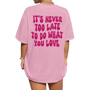 imageAvanova Women Graphic Oversized TShirt Short Sleeve Letter Print Loose Tee TopPink