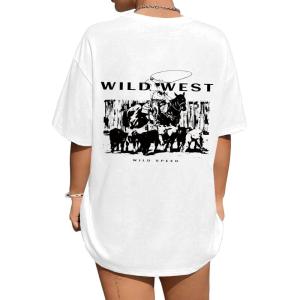 imageAvanova Women Graphic Oversized TShirt Short Sleeve Letter Print Loose Tee TopWhite Ww