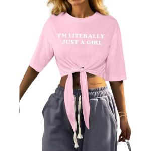 imageAvanova Women Graphic Tee Tie Front Short Sleeve Crop Top Oversized T ShirtPink