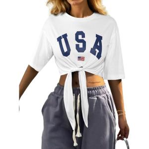 imageAvanova Women Graphic Tee Tie Front Short Sleeve Crop Top Oversized T ShirtWhite Usa
