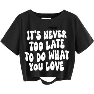 imageAvanova Women Tie Dye Graphic Ripped Tee Shirt Oversized Short Sleeve Distressed Crop TopBlack