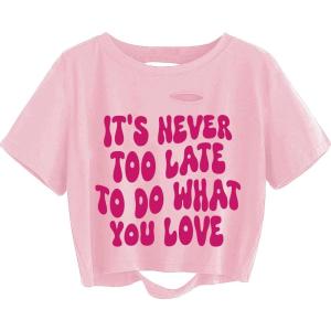 imageAvanova Women Tie Dye Graphic Ripped Tee Shirt Oversized Short Sleeve Distressed Crop TopHot Pink