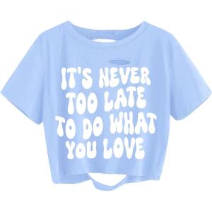imageAvanova Women Tie Dye Graphic Ripped Tee Shirt Oversized Short Sleeve Distressed Crop TopLetter Blue