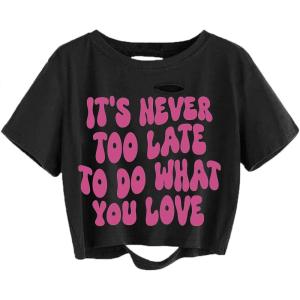 imageAvanova Women Tie Dye Graphic Ripped Tee Shirt Oversized Short Sleeve Distressed Crop TopLetter Pink