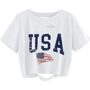 imageAvanova Women Tie Dye Graphic Ripped Tee Shirt Oversized Short Sleeve Distressed Crop TopWhite Usa