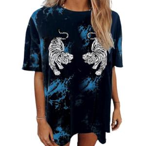 imageAvanova Women Tigers Graphic Oversized Tee Top Short Sleeve Loose Crewneck Summer TShirtBlack Blue Tiger