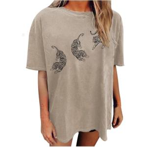 imageAvanova Women Tigers Graphic Oversized Tee Top Short Sleeve Loose Crewneck Summer TShirtKhaki Tiger