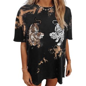 imageAvanova Women Tigers Graphic Oversized Tee Top Short Sleeve Loose Crewneck Summer TShirtTie Dye F