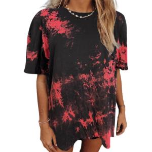 imageAvanova Women Tigers Graphic Oversized Tee Top Short Sleeve Loose Crewneck Summer TShirtTie Dye Red