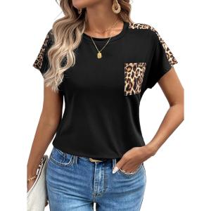 imageAvanova Womens Graphic Letter Print Short Sleeve TShirts Crewneck Casual Summer Cute Tees TopsBlack Leopard