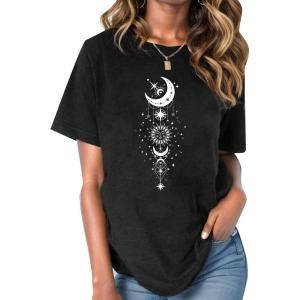 imageAvanova Womens Graphic Letter Print Short Sleeve TShirts Crewneck Casual Summer Cute Tees TopsBlack Star